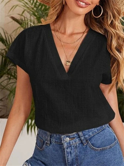 Casual Damesblouse – Linnen & Katoen – V-Hals Comfort - Vizzaro