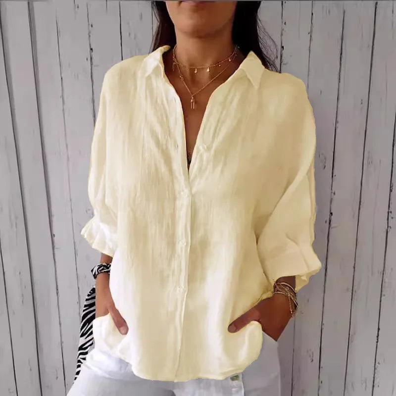 Damesblouse van Katoen en Linnen met Strikaccent - Vizzaro
