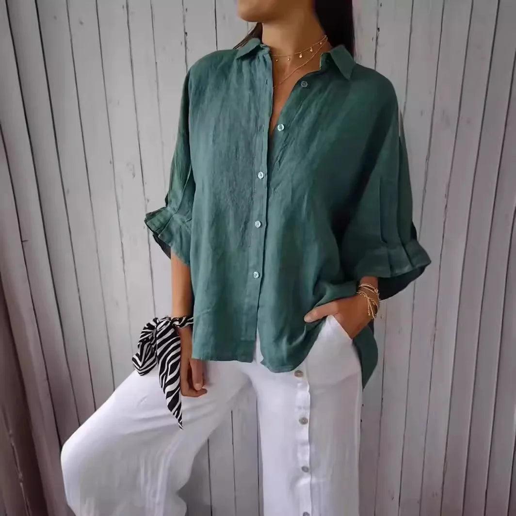 Damesblouse van Katoen en Linnen met Strikaccent - Vizzaro