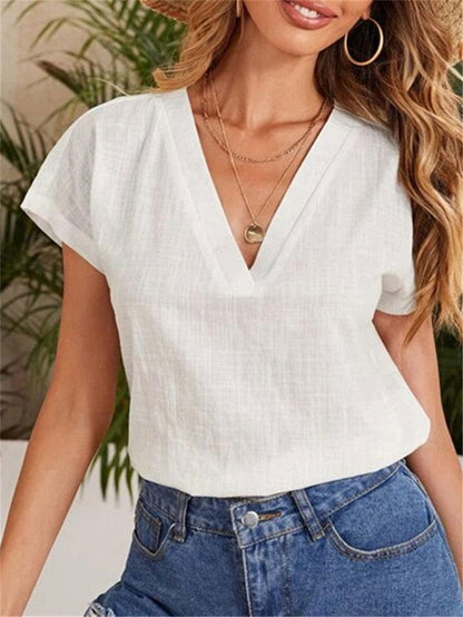 Casual Damesblouse – Linnen & Katoen – V-Hals Comfort - Vizzaro