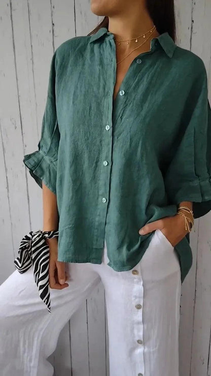Damesblouse van Katoen en Linnen met Strikaccent - Vizzaro