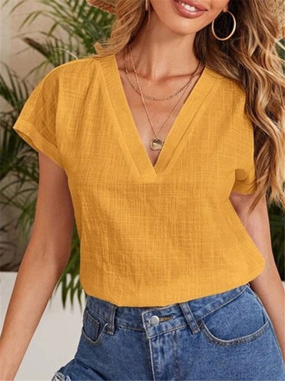Casual Damesblouse – Linnen & Katoen – V-Hals Comfort - Vizzaro