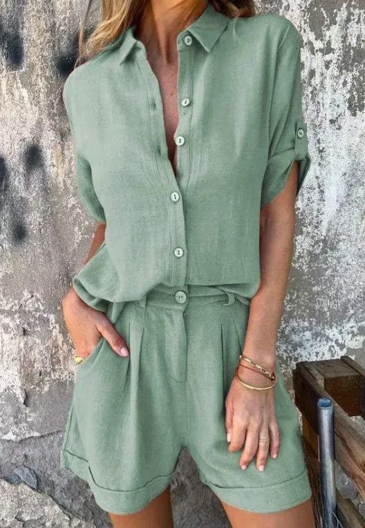 Dames Linnen Set – Blouse & Shorts