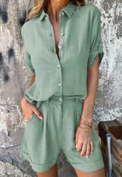 Dames Linnen Set – Blouse & Shorts