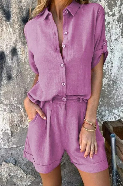 Dames Linnen Set – Blouse & Shorts