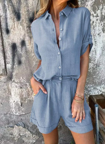 Dames Linnen Set – Blouse & Shorts