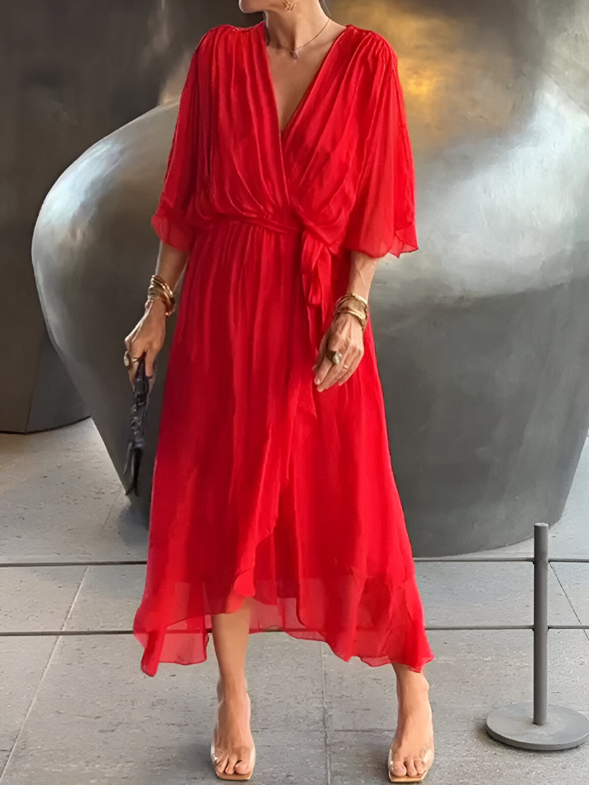 🔥50% korting voor een beperkte tijd in de zomer🔥Chiffon jurk met V-hals