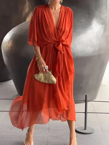 🔥50% korting voor een beperkte tijd in de zomer🔥Chiffon jurk met V-hals