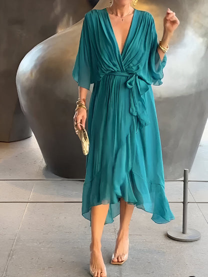 🔥50% korting voor een beperkte tijd in de zomer🔥Chiffon jurk met V-hals