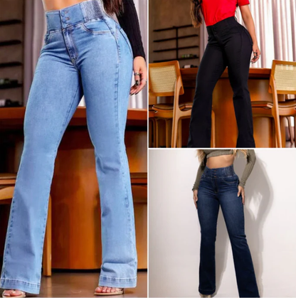 Stretch jeans met uitlopende pijpen en hoge taille