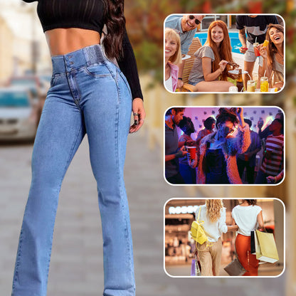 Stretch jeans met uitlopende pijpen en hoge taille
