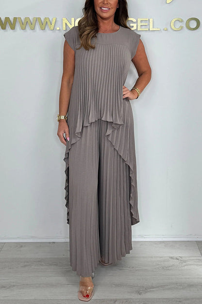 Laney Geplooide Midi Top en Wijde Broek Set
