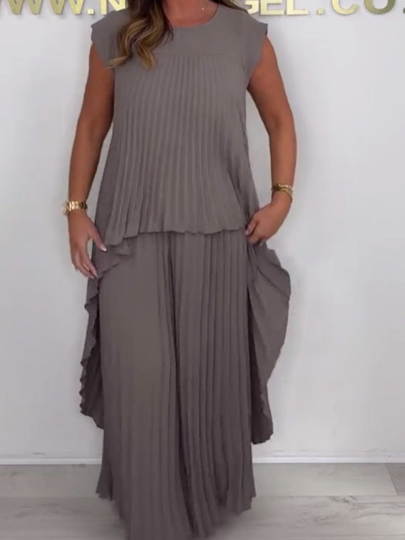 Laney Geplooide Midi Top en Wijde Broek Set
