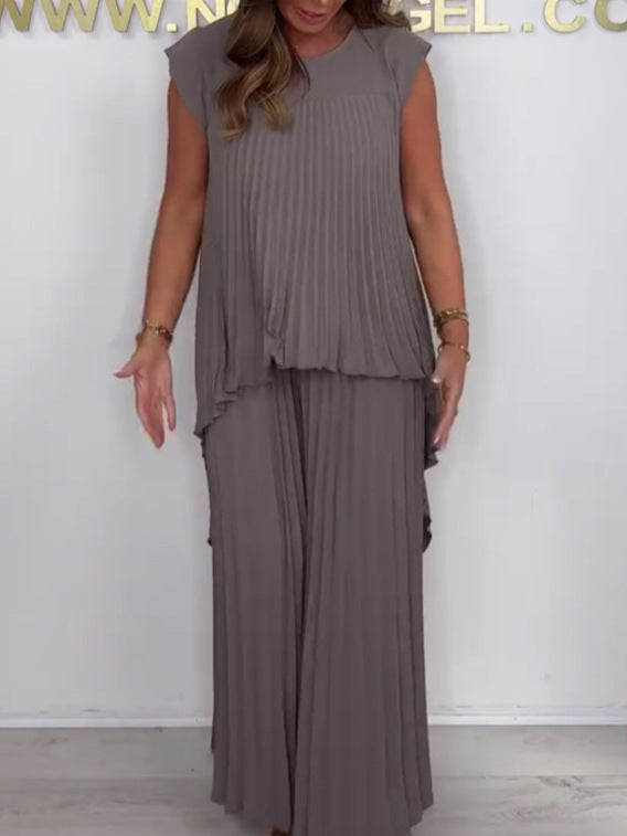 Laney Geplooide Midi Top en Wijde Broek Set